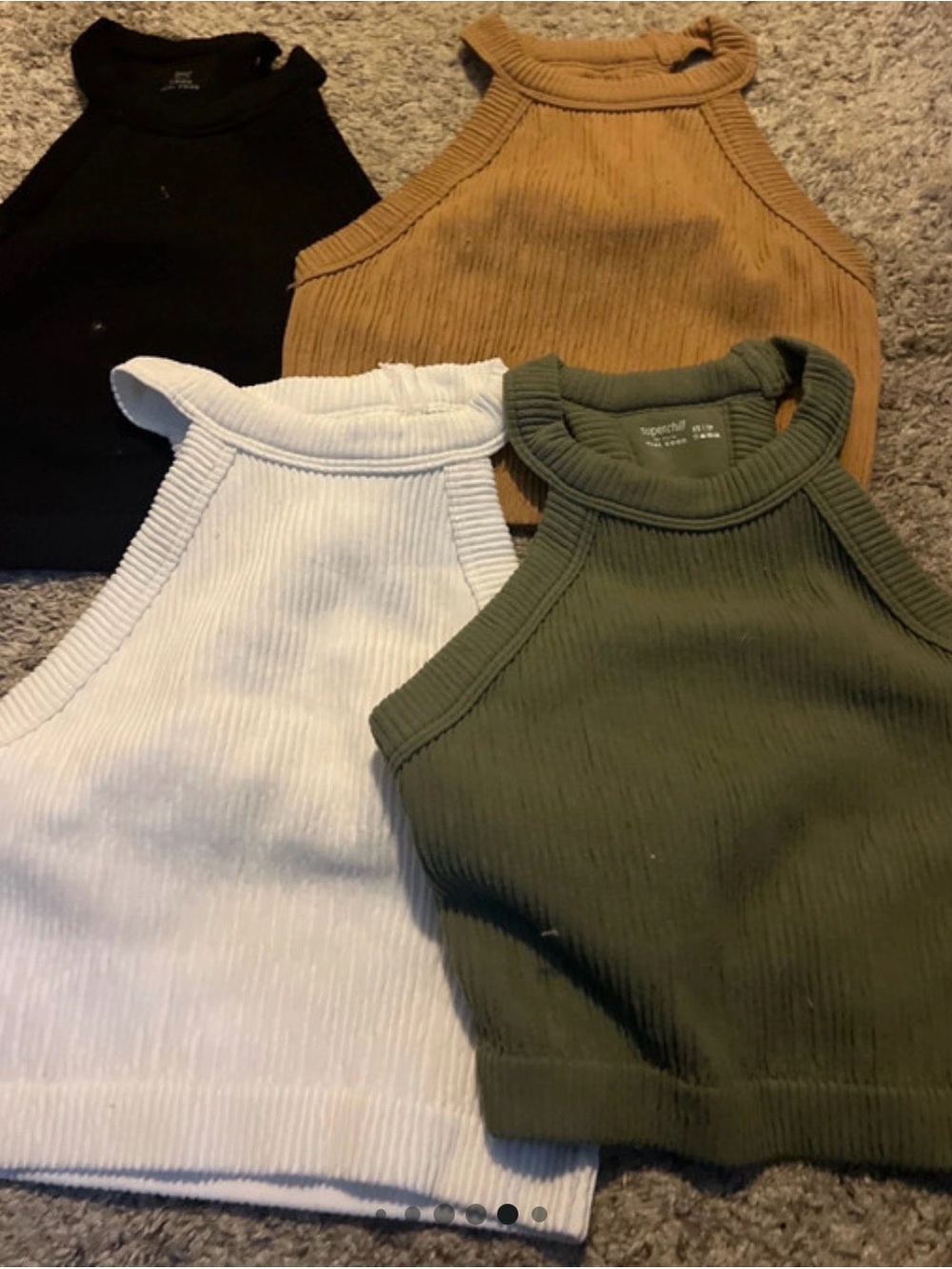 aerie Ribbed Halter Crop Top Set — Olive, Camel, Black, White